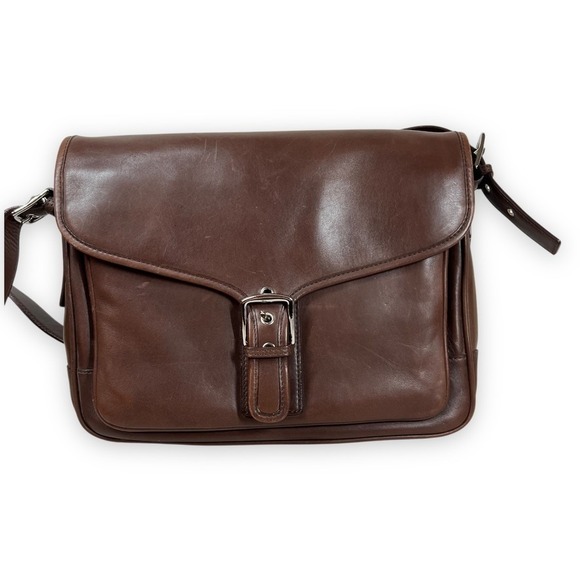 VTG Coach Leather Messenger Bag Crossbody No H23 5735 Brown Full-Grain Leather